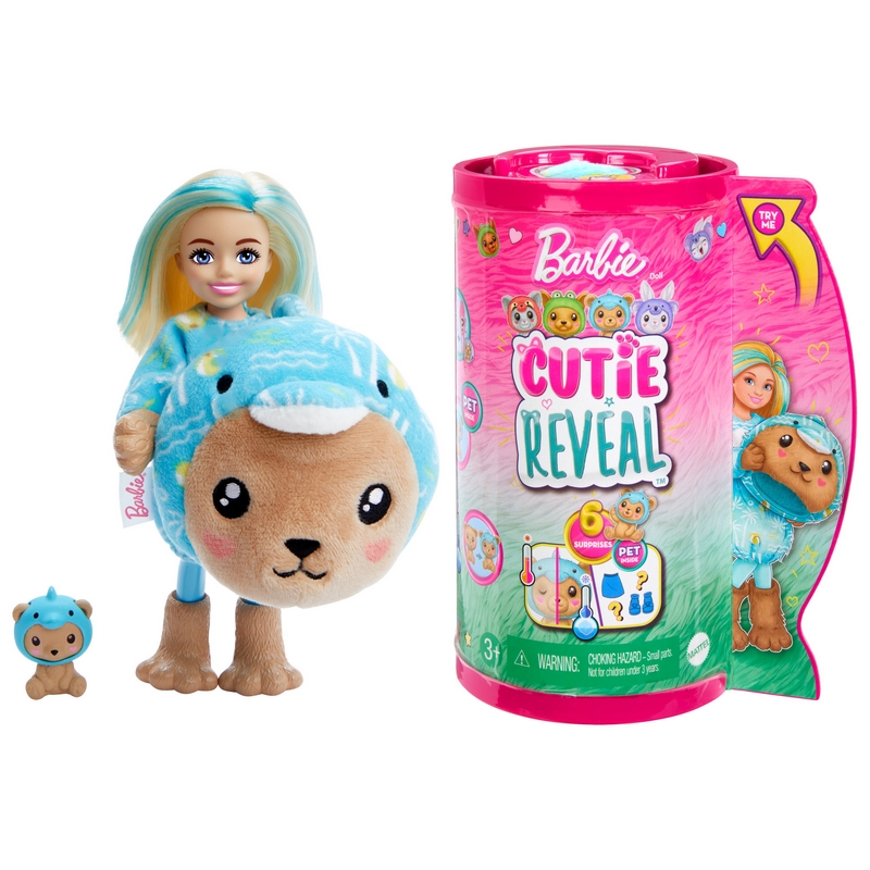Kostýmy pre bábiky Barbie Cutie Reveal s medvedíkom a delfínom Chelsea, séria zvieratiek, 30 HRK